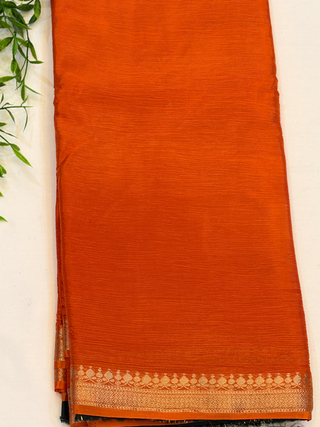 Rust Orange Saree with Contrast Green Blouse
