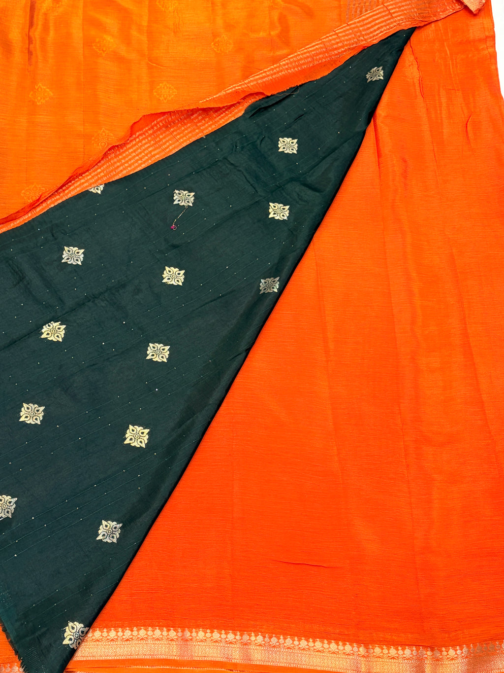 Rust Orange Saree with Contrast Green Blouse