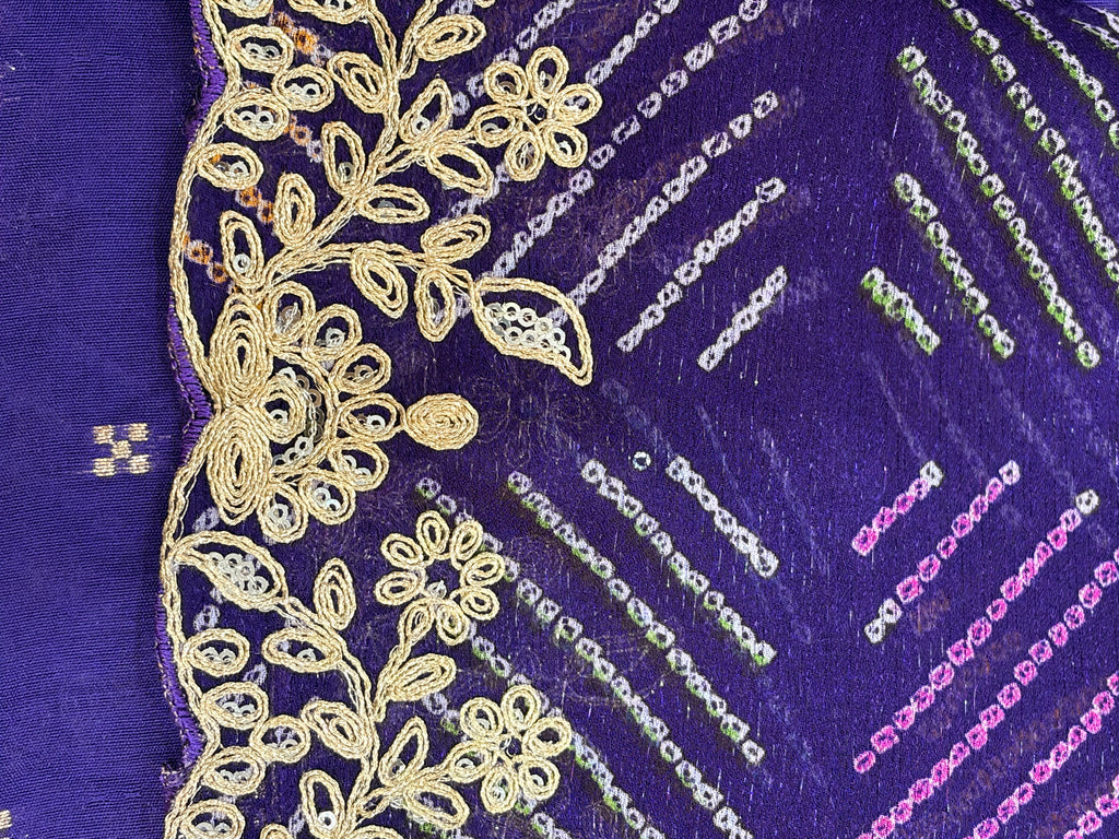 Navy Blue Bandhani Zari Lace scalloped Border