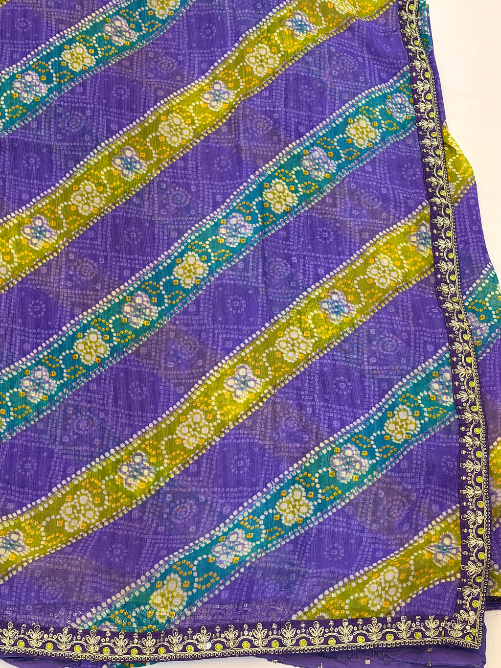 Lavender  Saree with  multi color Stripe Design and Lace Border