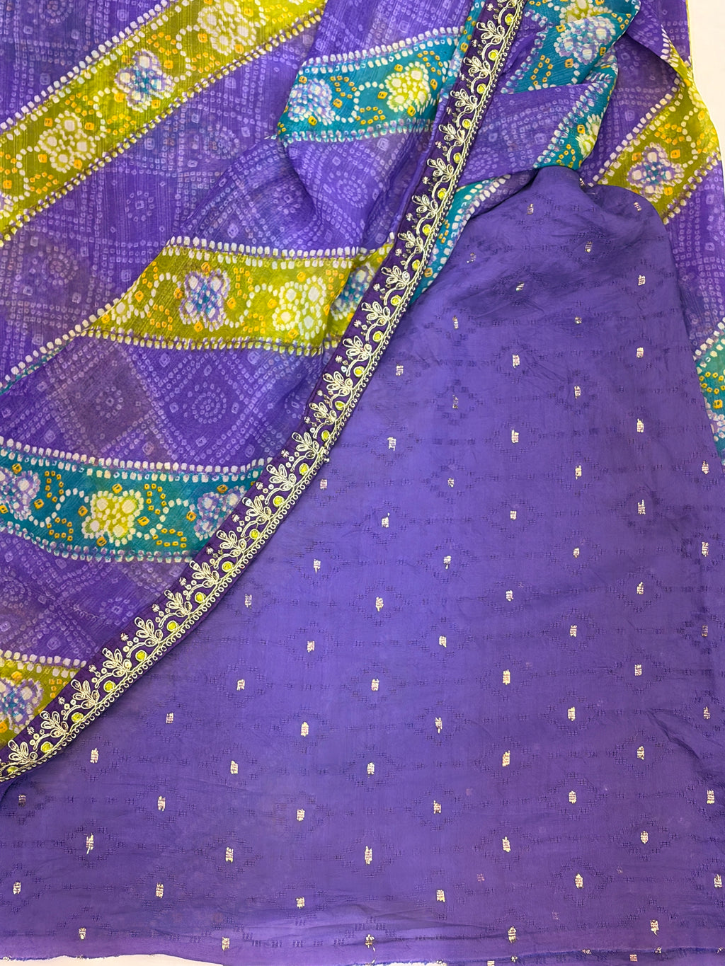 Lavender  Saree with  multi color Stripe Design and Lace Border