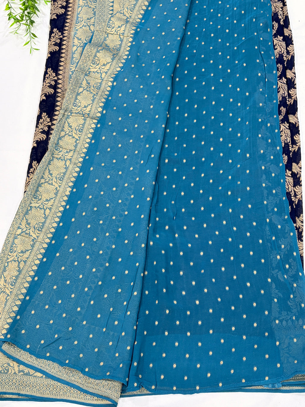 Navy Blue Khaddi Georgette Saree with Floral Zari Design