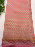 Peach Pink Khaddi Georgette Saree with Silver Buttis
