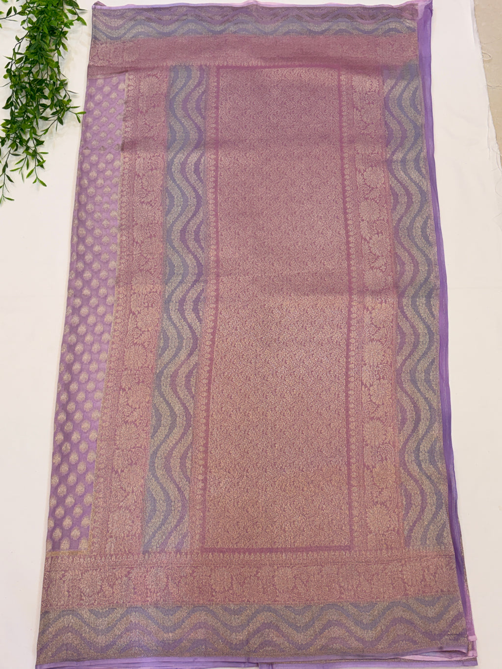 Lavender Khaddi Georgette Saree with Silver Buttis