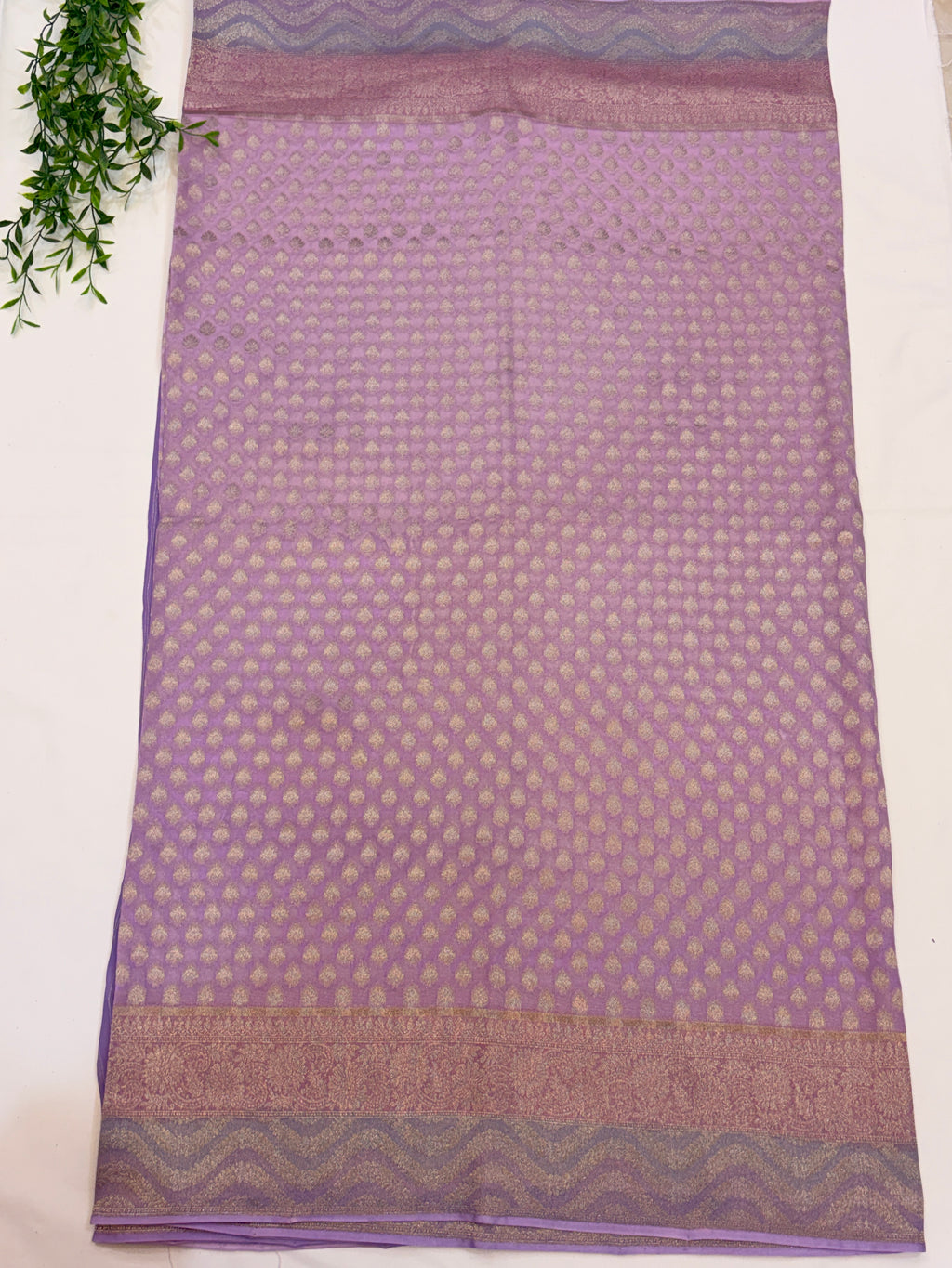 Lavender Khaddi Georgette Saree with Silver Buttis