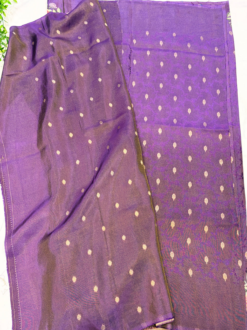 Purple Crepe Saree with embroidered Roses