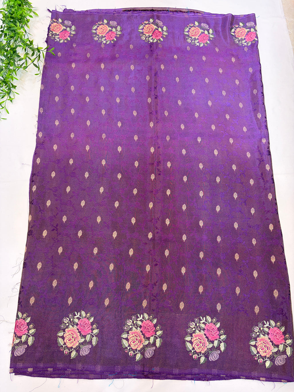 Purple Crepe Saree with embroidered Roses
