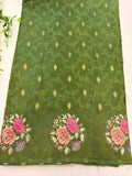 Olive Green Crepe Saree with embroidered Roses