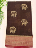 Brown Tussar Saree with Floral Gold Motifs