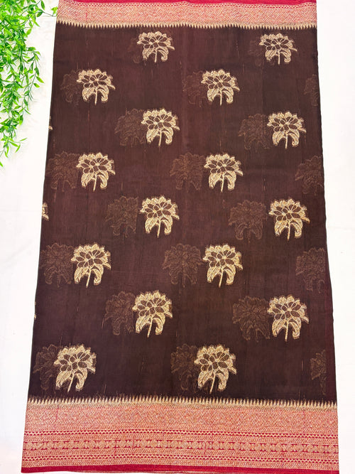 Brown Tussar Saree with Floral Gold Motifs