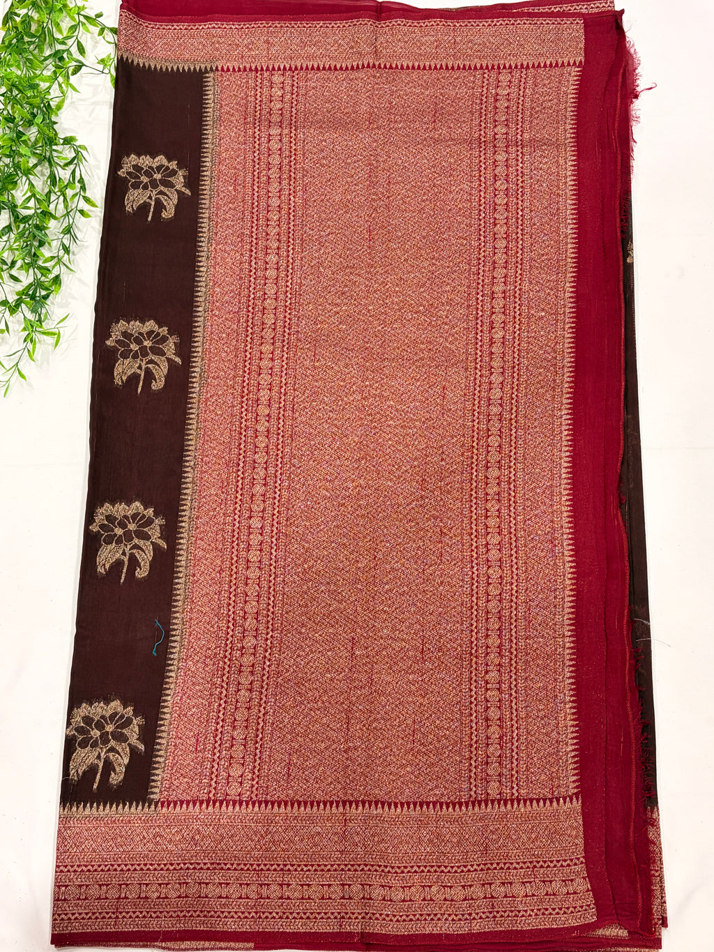 Brown Tussar Saree with Floral Gold Motifs