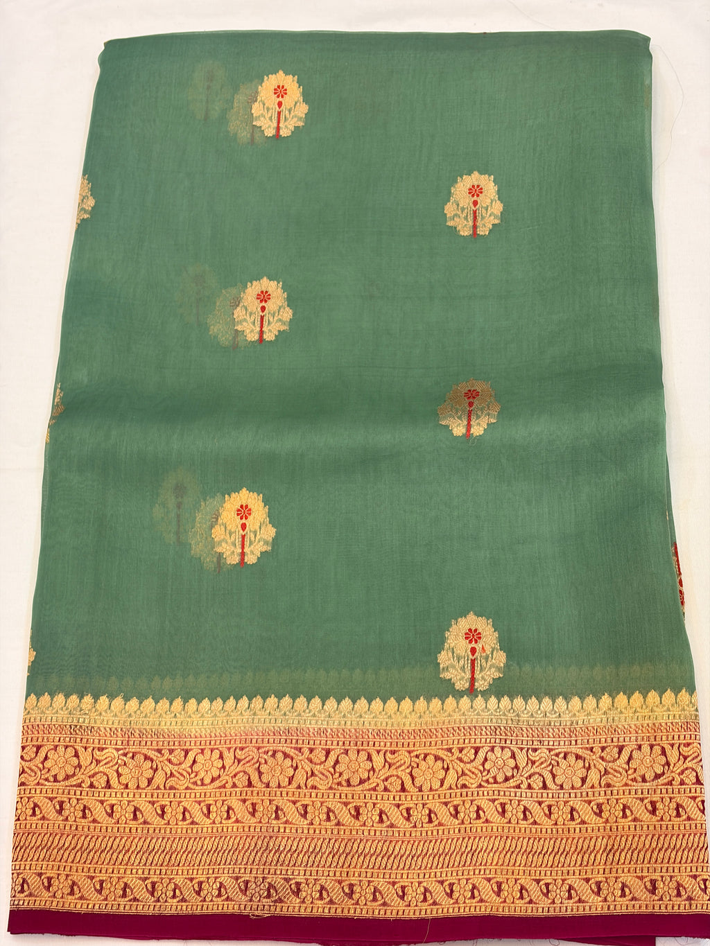 Light Green Pure Kora Banarasi  Saree
