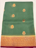 Light Green Pure Kora Banarasi  Saree