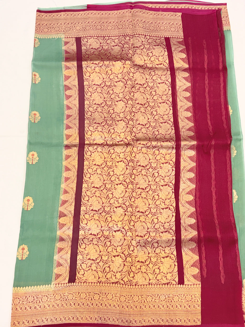 Light Green Pure Kora Banarasi  Saree