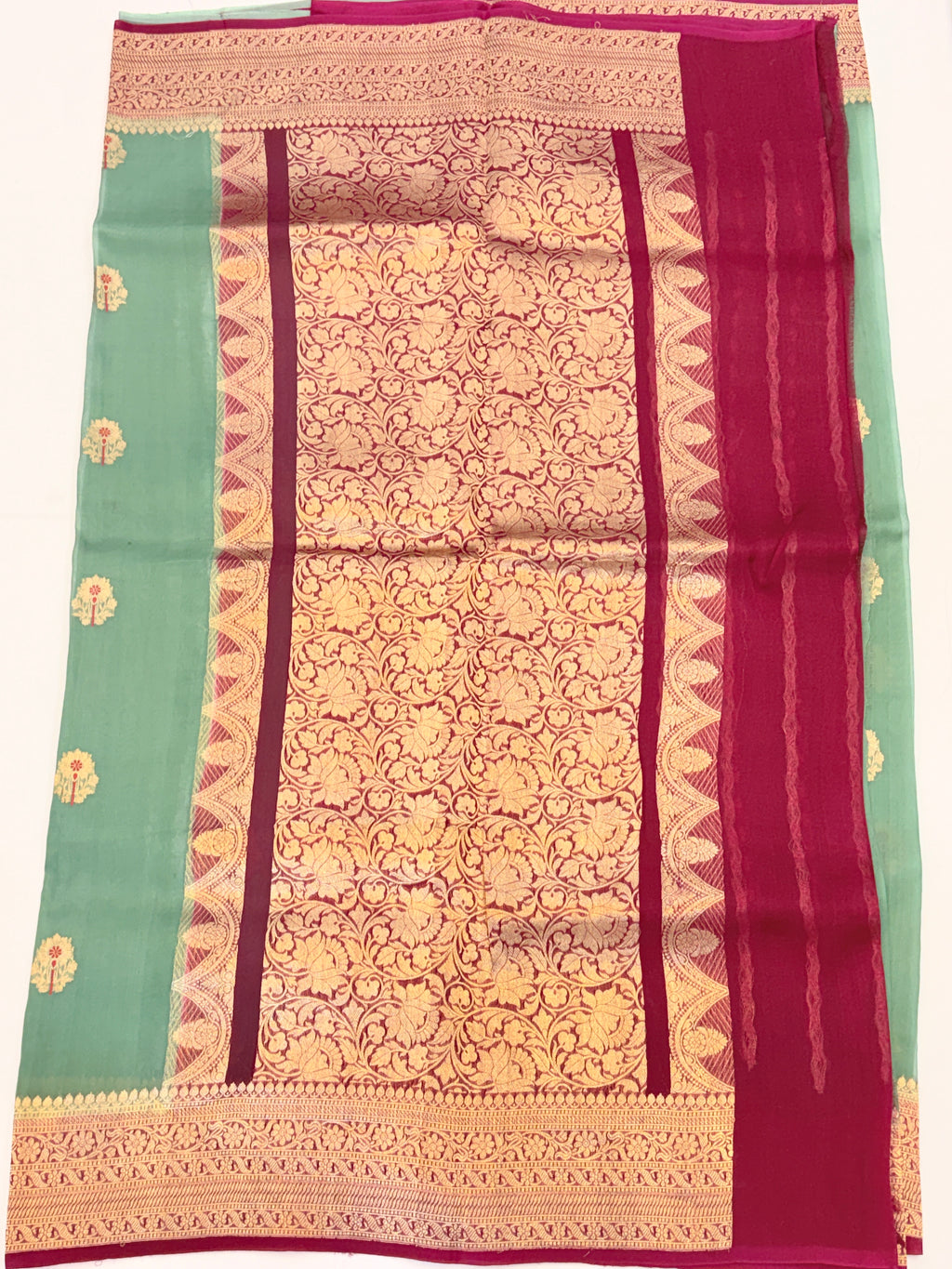 Light Green Pure Kora Banarasi  Saree