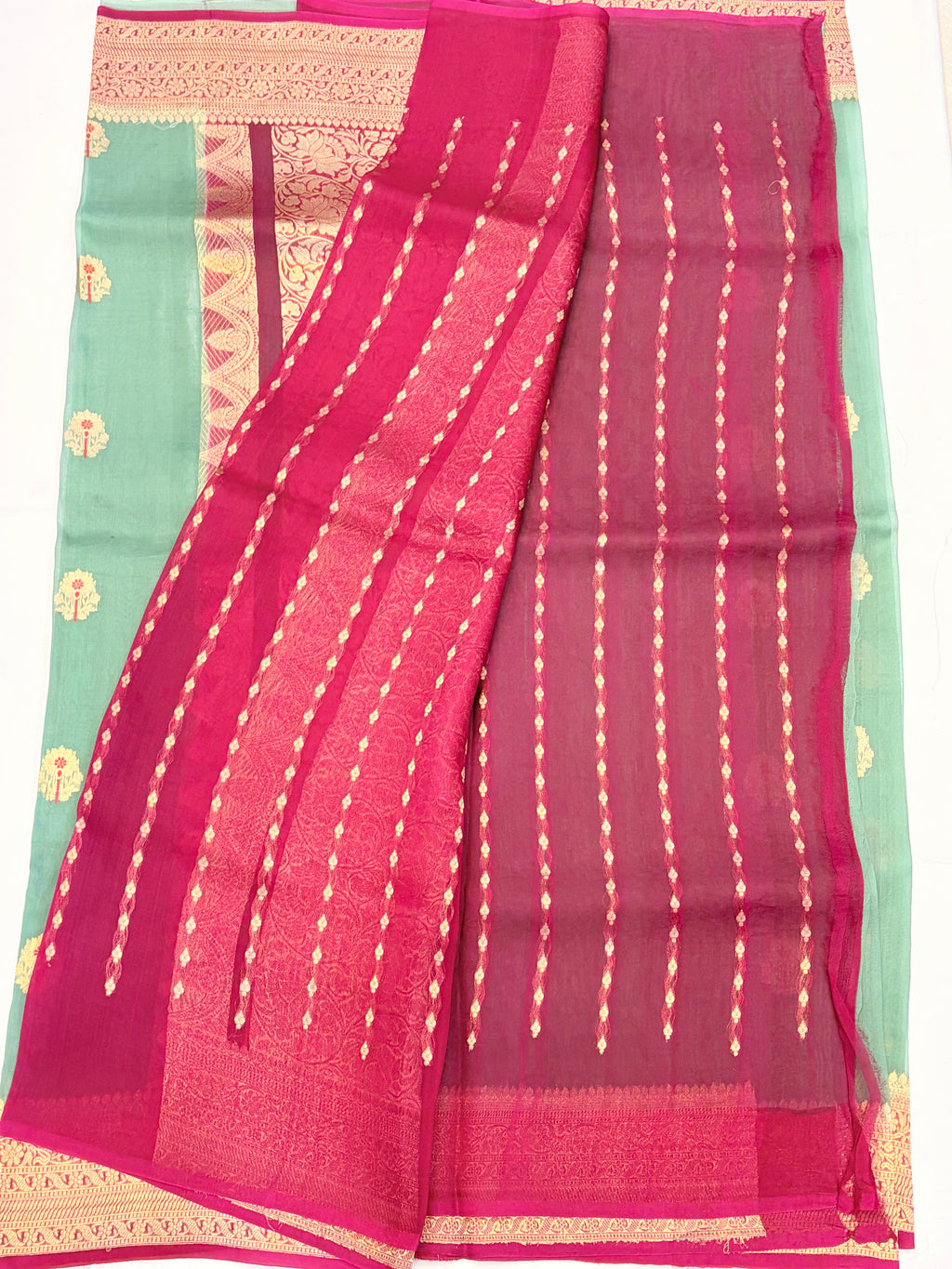 Light Green Pure Kora Banarasi  Saree