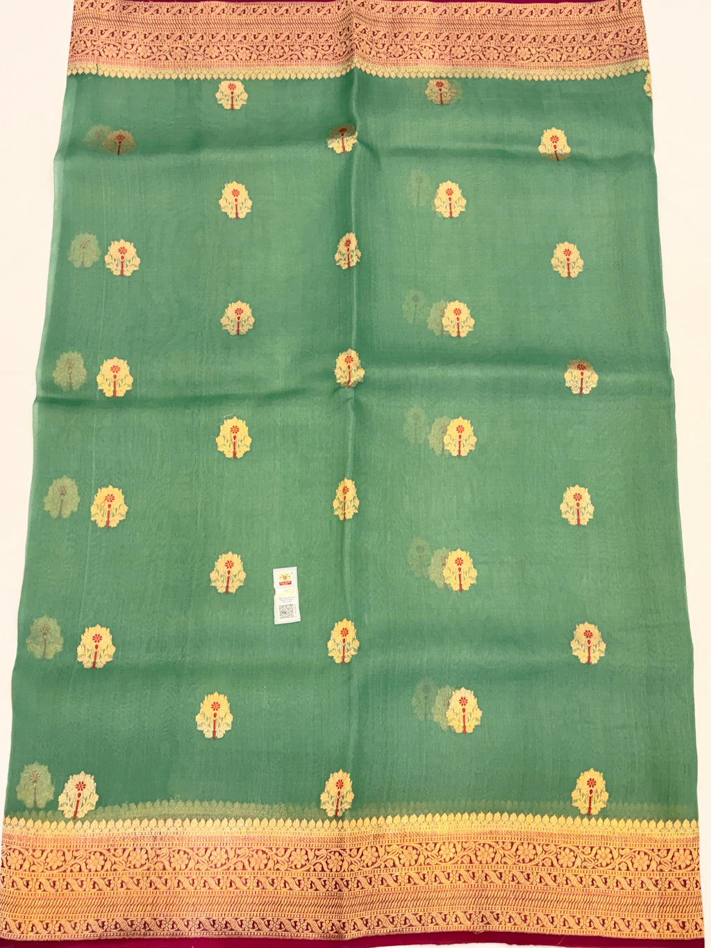 Light Green Pure Kora Banarasi  Saree