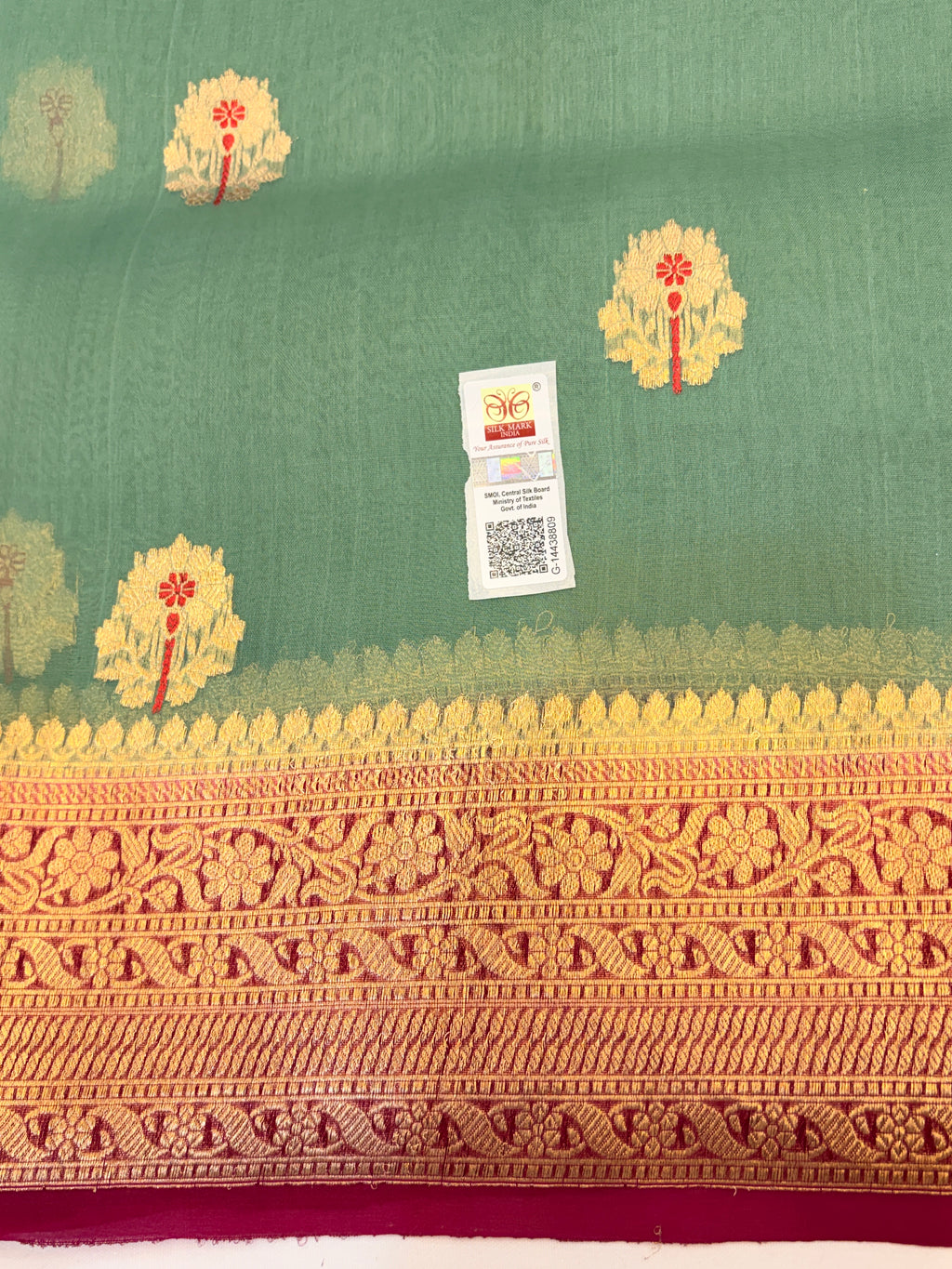 Light Green Pure Kora Banarasi  Saree