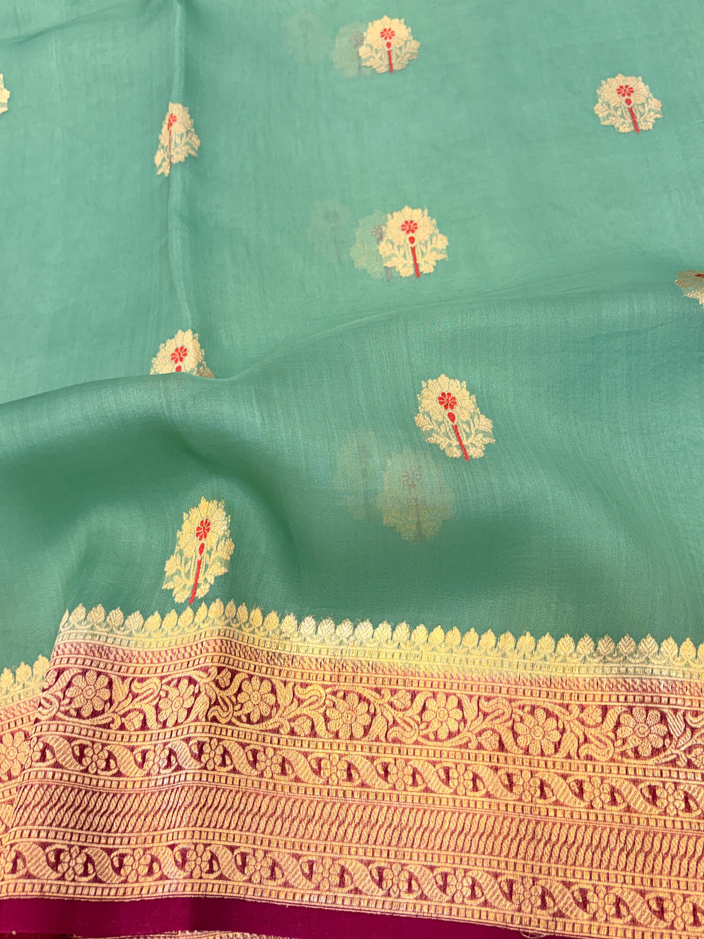 Light Green Pure Kora Banarasi  Saree