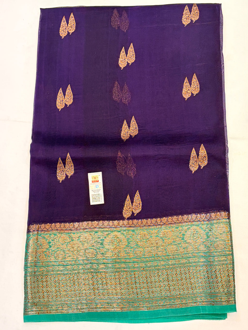 Purple Pure Kora Banarasi Silk Saree with Antique gold Zari
