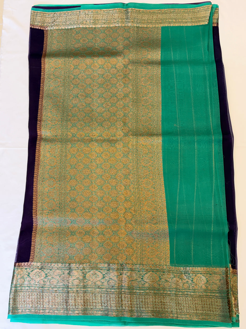 Purple Pure Kora Banarasi Silk Saree with Antique gold Zari