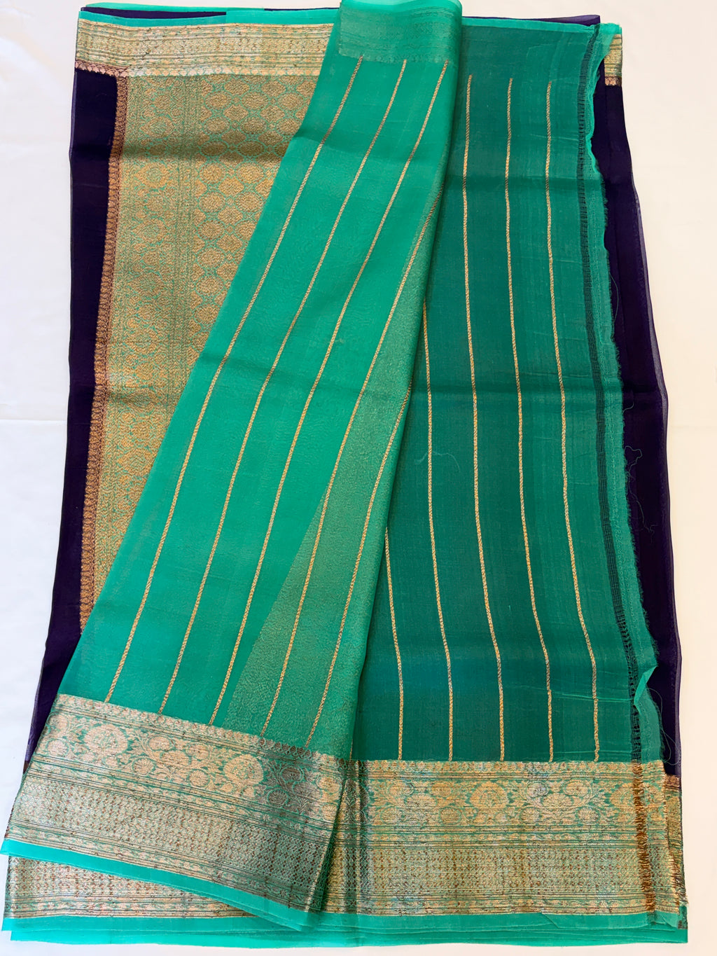 Purple Pure Kora Banarasi Silk Saree with Antique gold Zari