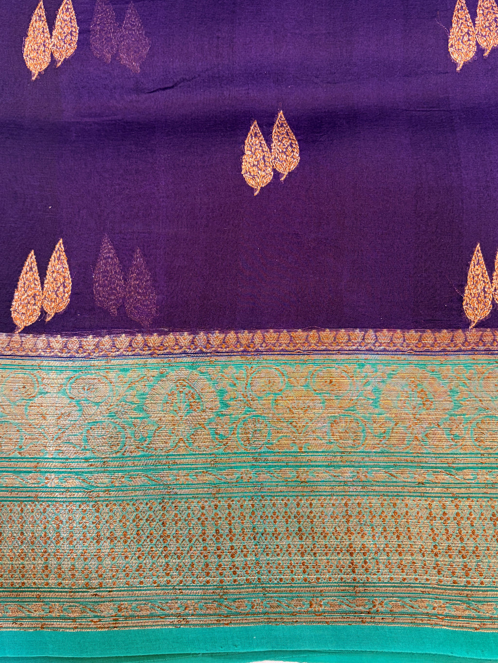 Purple Pure Kora Banarasi Silk Saree with Antique gold Zari
