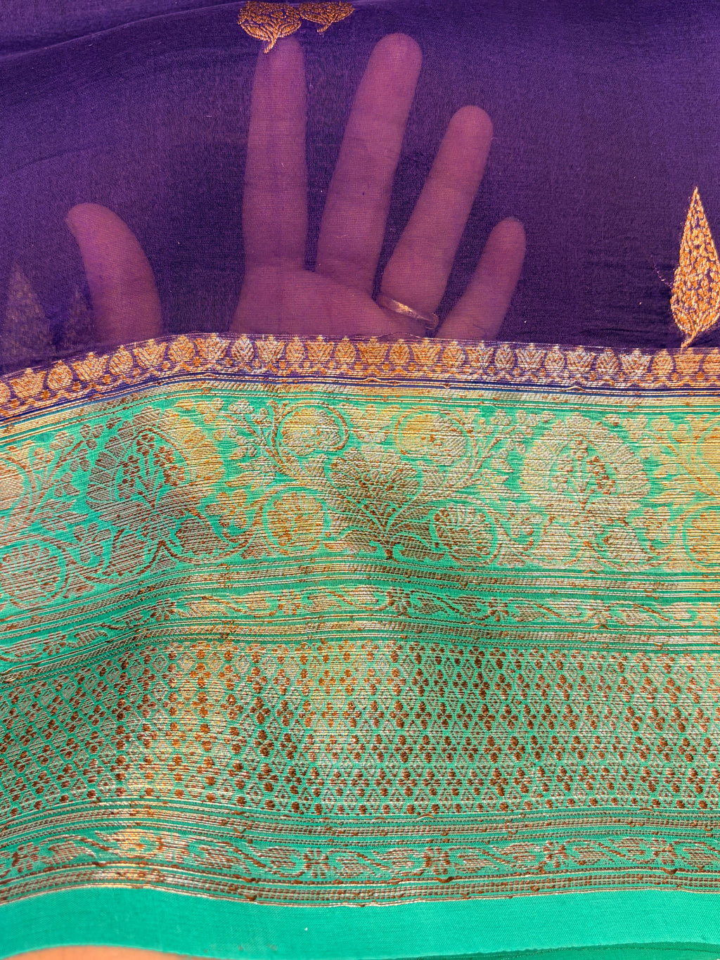 Purple Pure Kora Banarasi Silk Saree with Antique gold Zari