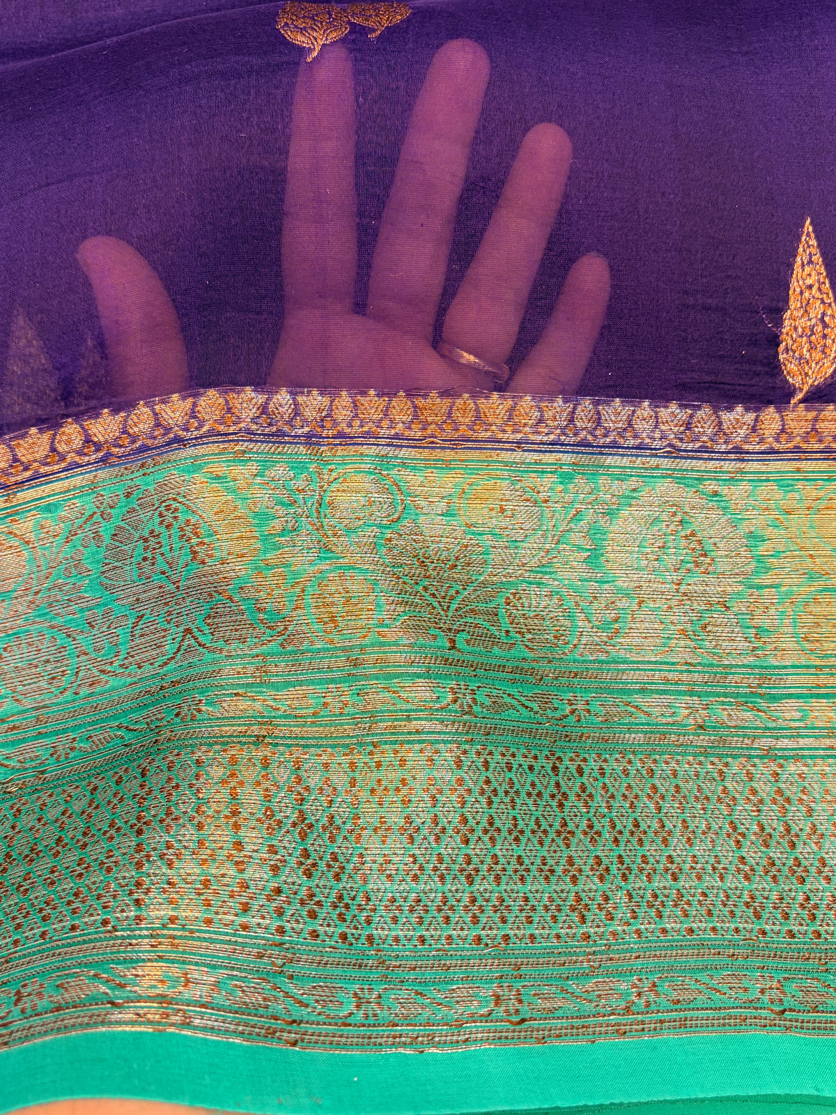 Purple Pure Kora Banarasi Silk Saree with Antique gold Zari