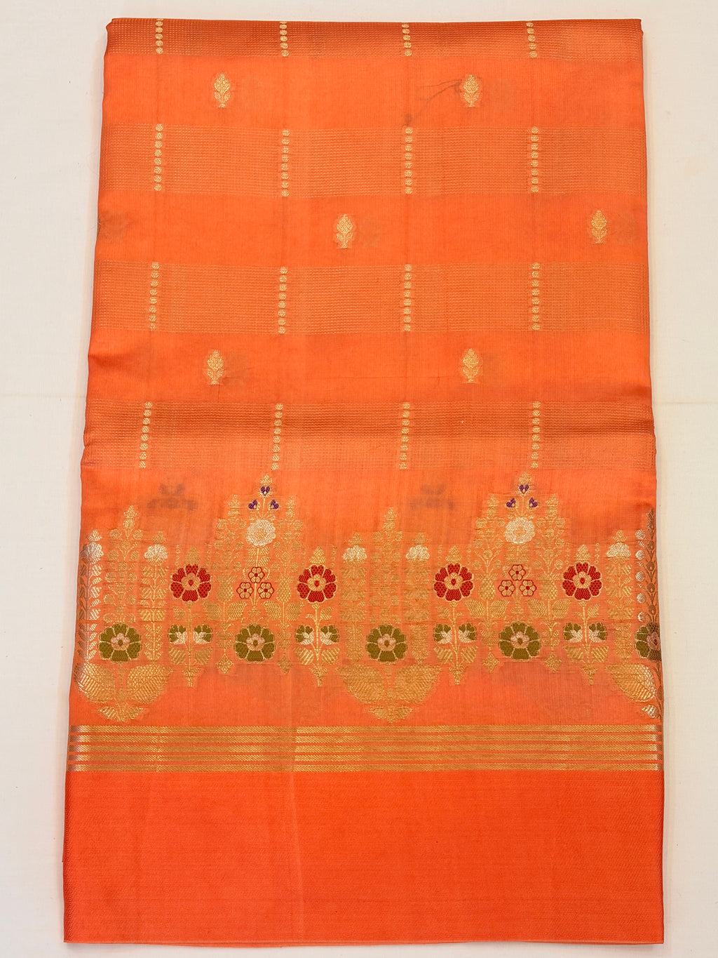 Orange Banarasi Pure Raw Mango Silk Saree with Satin Border
