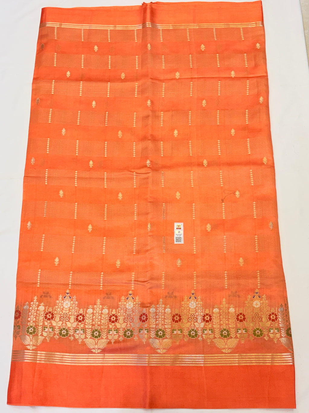 Orange Banarasi Pure Raw Mango Silk Saree with Satin Border