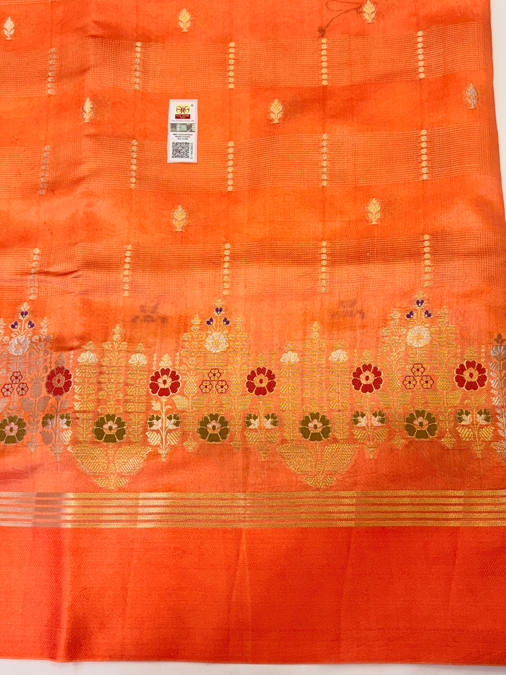 Orange Banarasi Pure Raw Mango Silk Saree with Satin Border