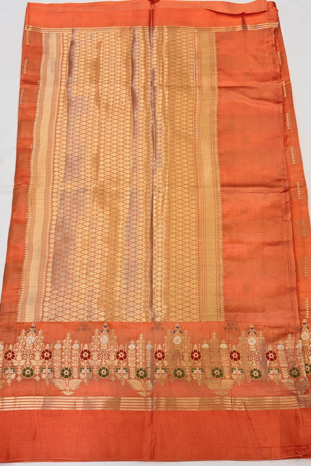 Orange Banarasi Pure Raw Mango Silk Saree with Satin Border