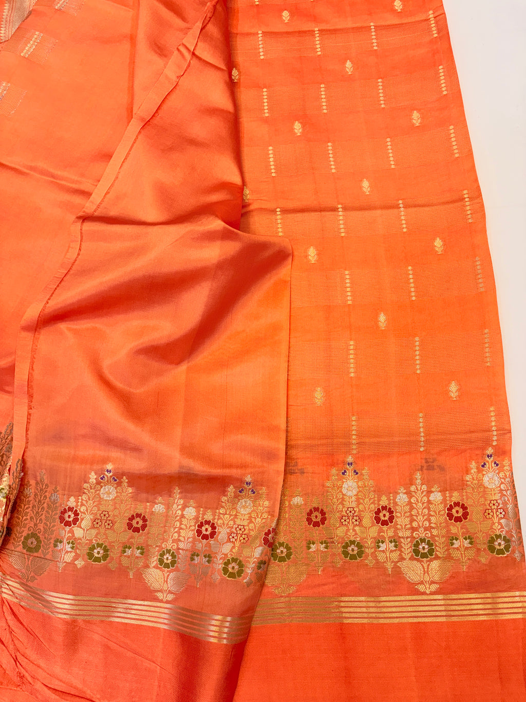 Orange Banarasi Pure Raw Mango Silk Saree with Satin Border