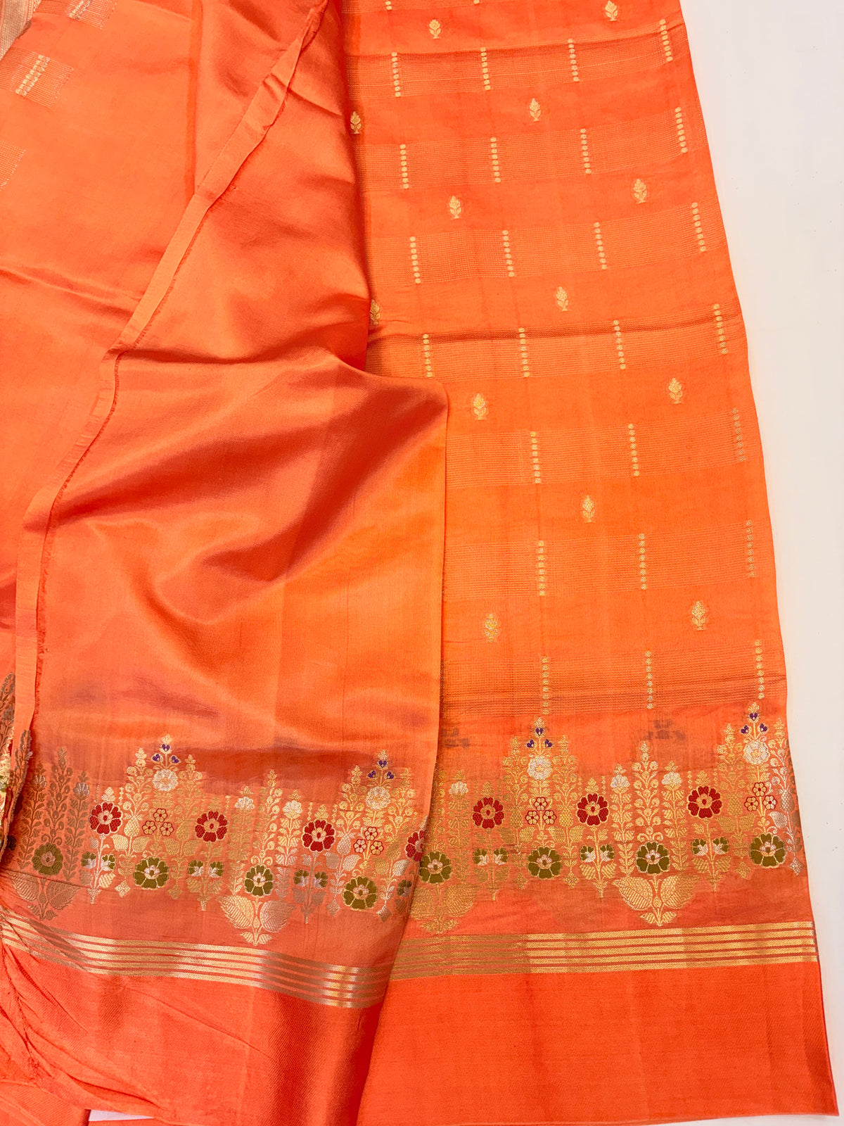 Orange Banarasi Pure Raw Mango Silk Saree with Satin Border