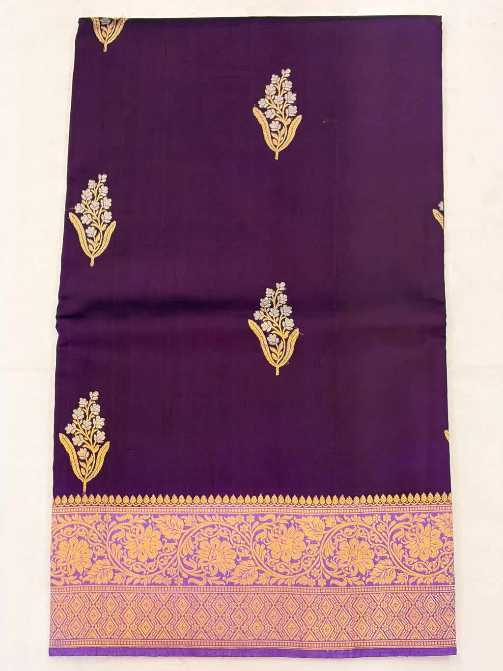 Purple and Lavender Pure Banarasi  Raw Mango Silk Saree with Sona Roopa Butti's