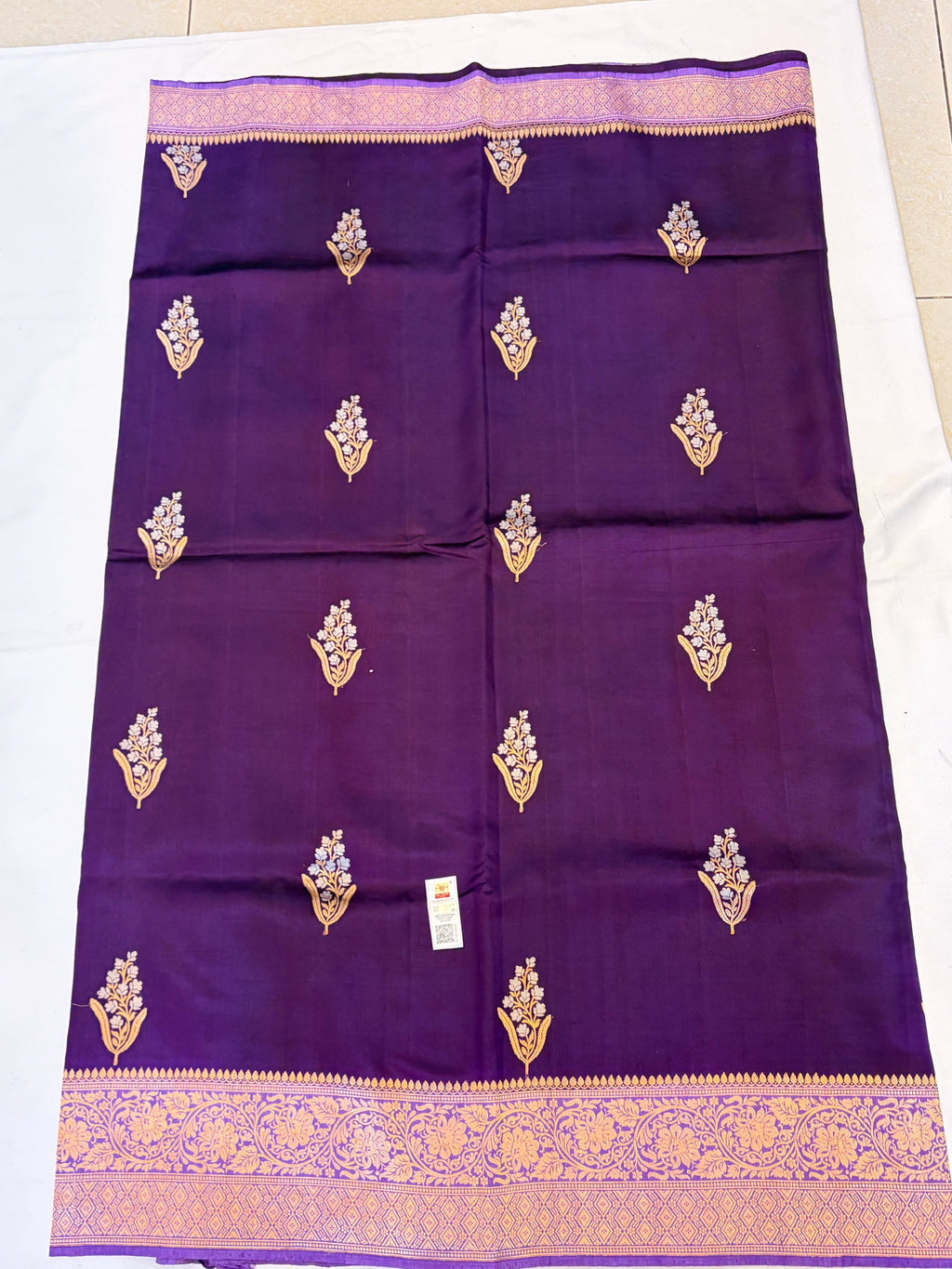 Purple and Lavender Pure Banarasi  Raw Mango Silk Saree with Sona Roopa Butti's