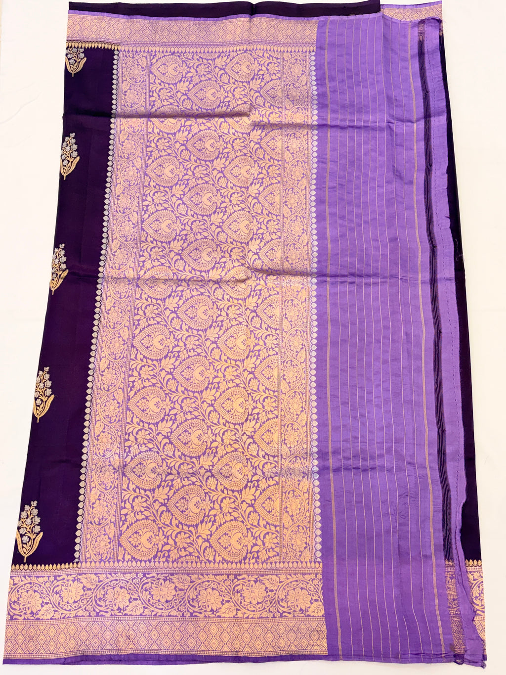 Purple and Lavender Pure Banarasi  Raw Mango Silk Saree with Sona Roopa Butti's
