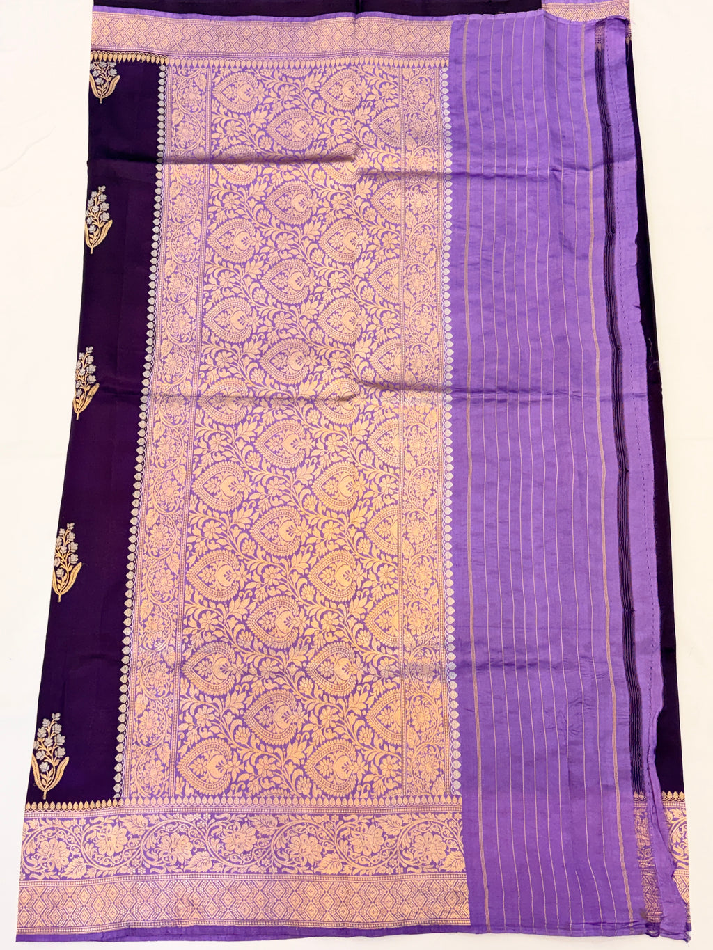 Purple and Lavender Pure Banarasi  Raw Mango Silk Saree with Sona Roopa Butti's