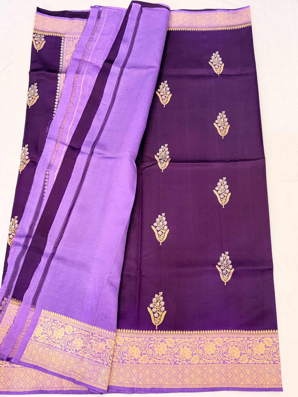 Purple and Lavender Pure Banarasi  Raw Mango Silk Saree with Sona Roopa Butti's