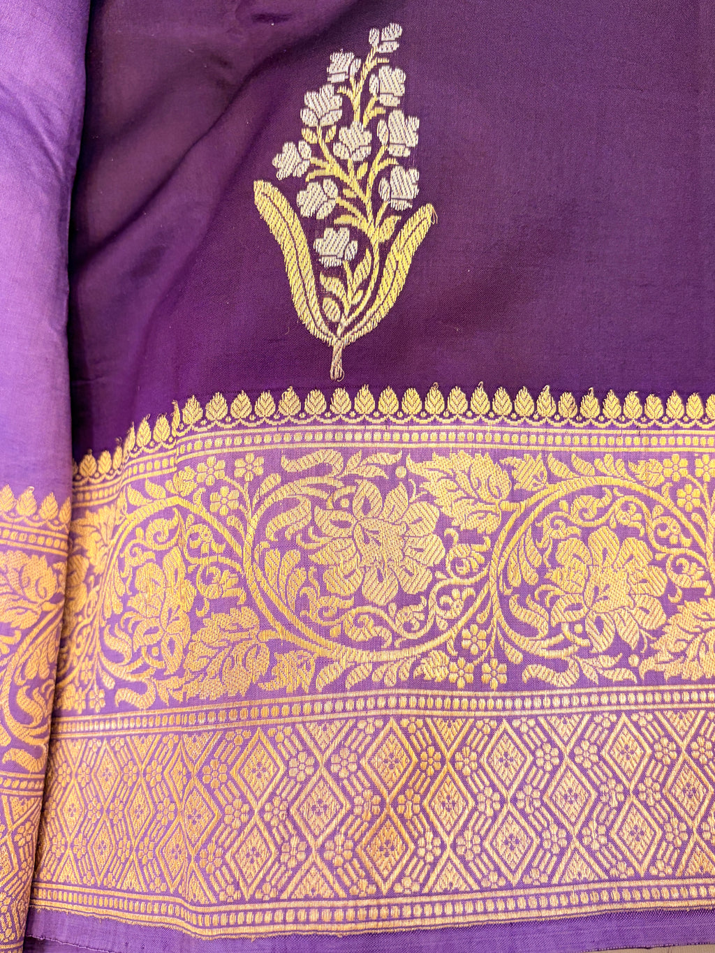 Purple and Lavender Pure Banarasi  Raw Mango Silk Saree with Sona Roopa Butti's