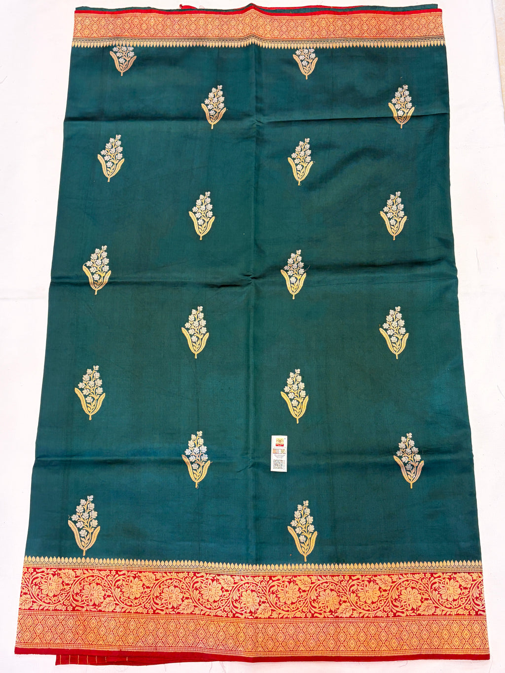 Teal Green Pure Banarasi Raw Mango Silk Saree with Sona Roopa Butti's