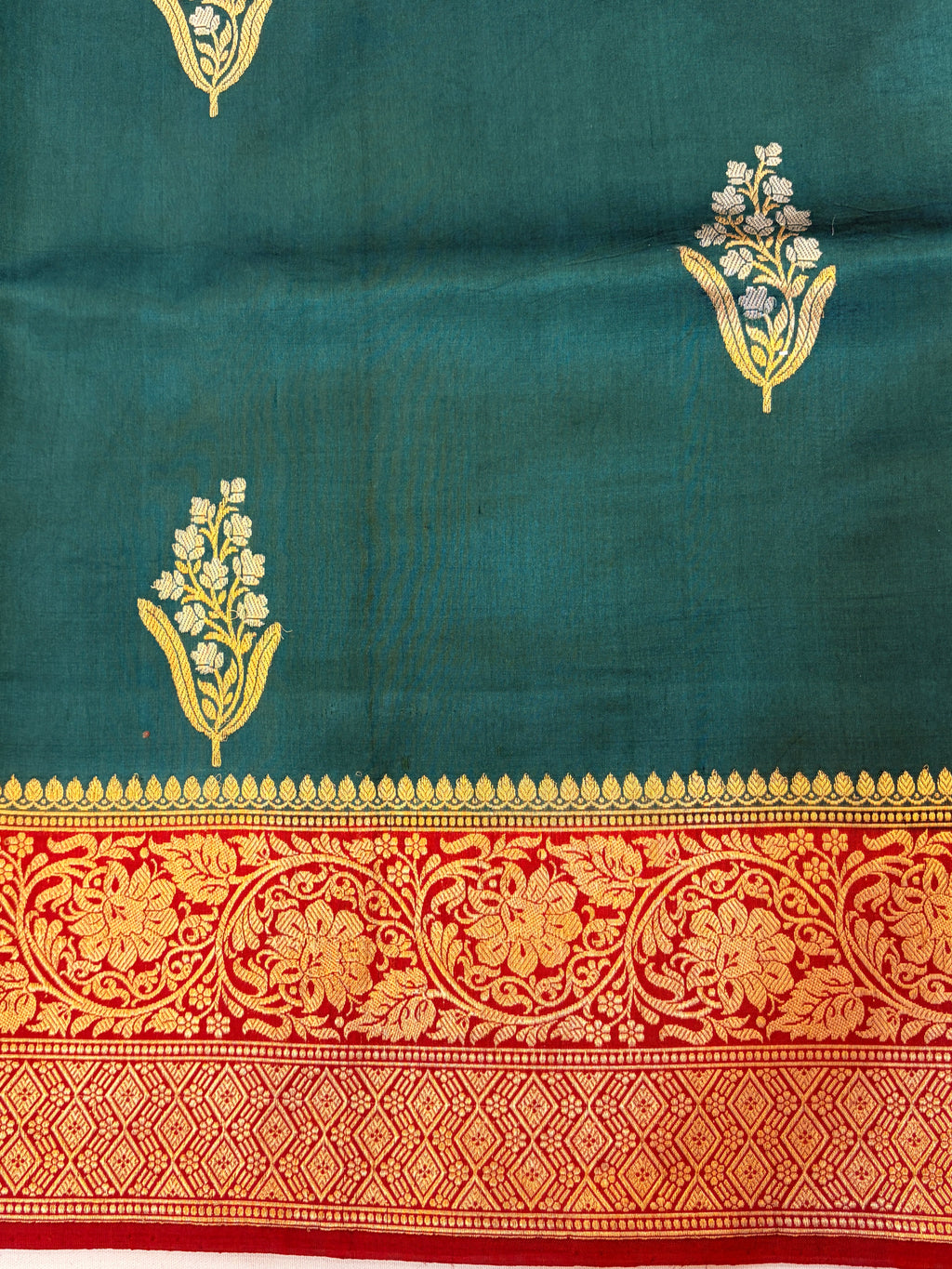 Teal Green Pure Banarasi Raw Mango Silk Saree with Sona Roopa Butti's