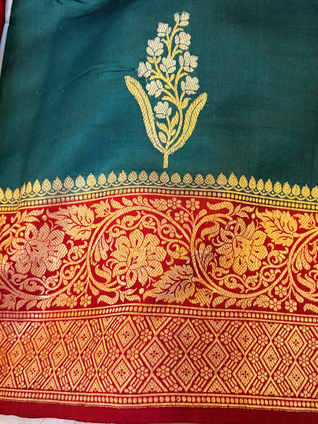 Teal Green Pure Banarasi Raw Mango Silk Saree with Sona Roopa Butti's