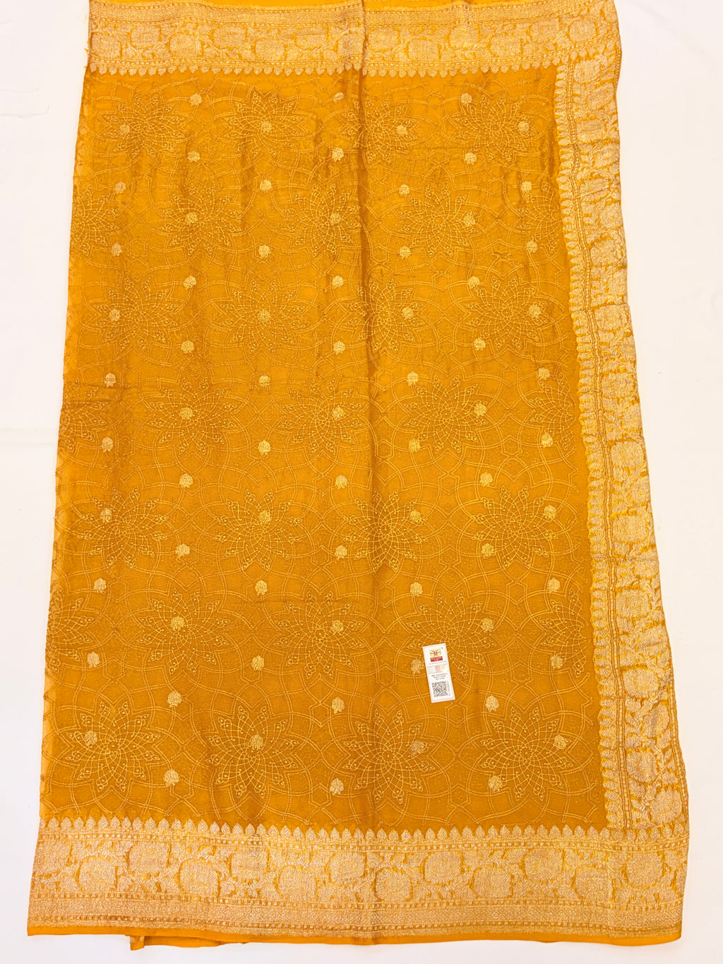 Mustard Yellow Pure Khaddi Chiffon Banarasi Saree with Chikankari work