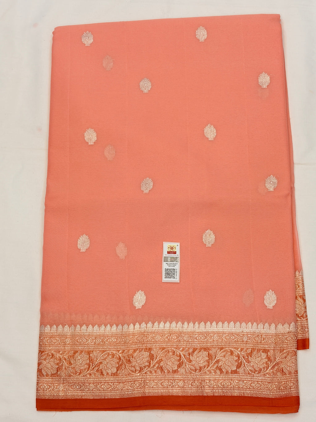 Peach Banarasi Pure Khaddi Chiffon Saree