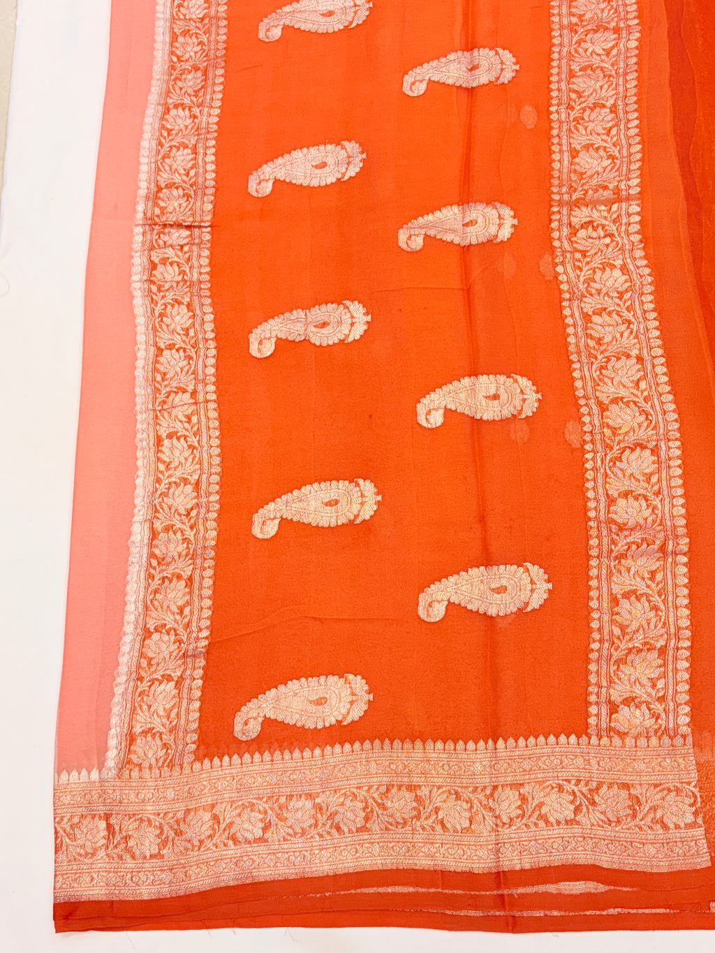 Peach Banarasi Pure Khaddi Chiffon Saree