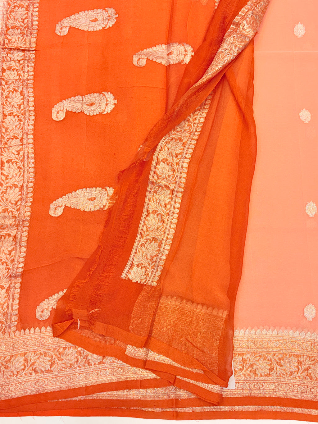 Peach Banarasi Pure Khaddi Chiffon Saree