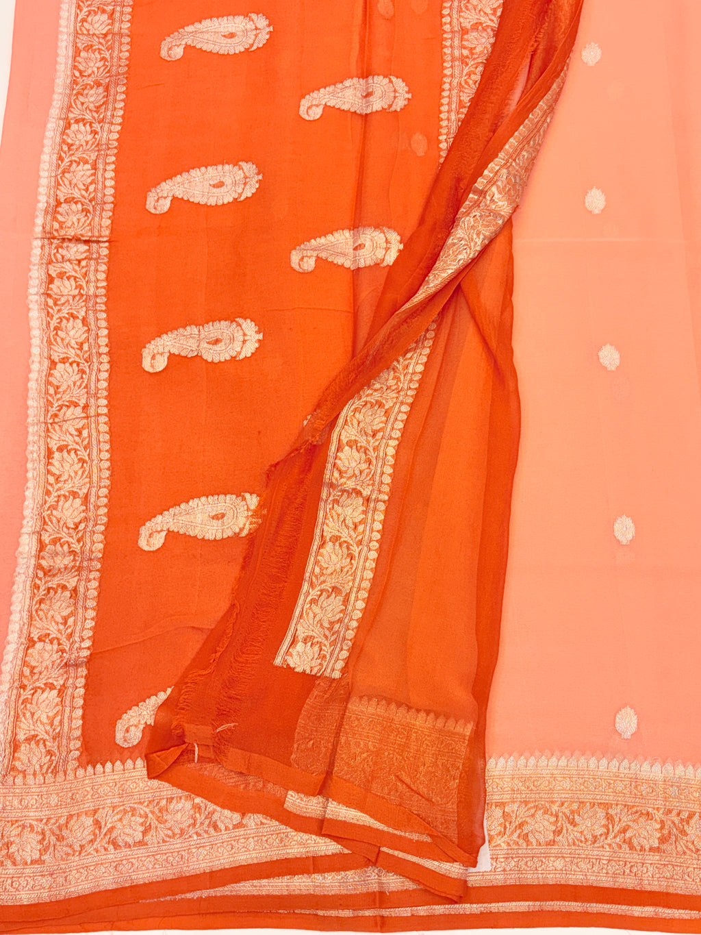 Peach Banarasi Pure Khaddi Chiffon Saree