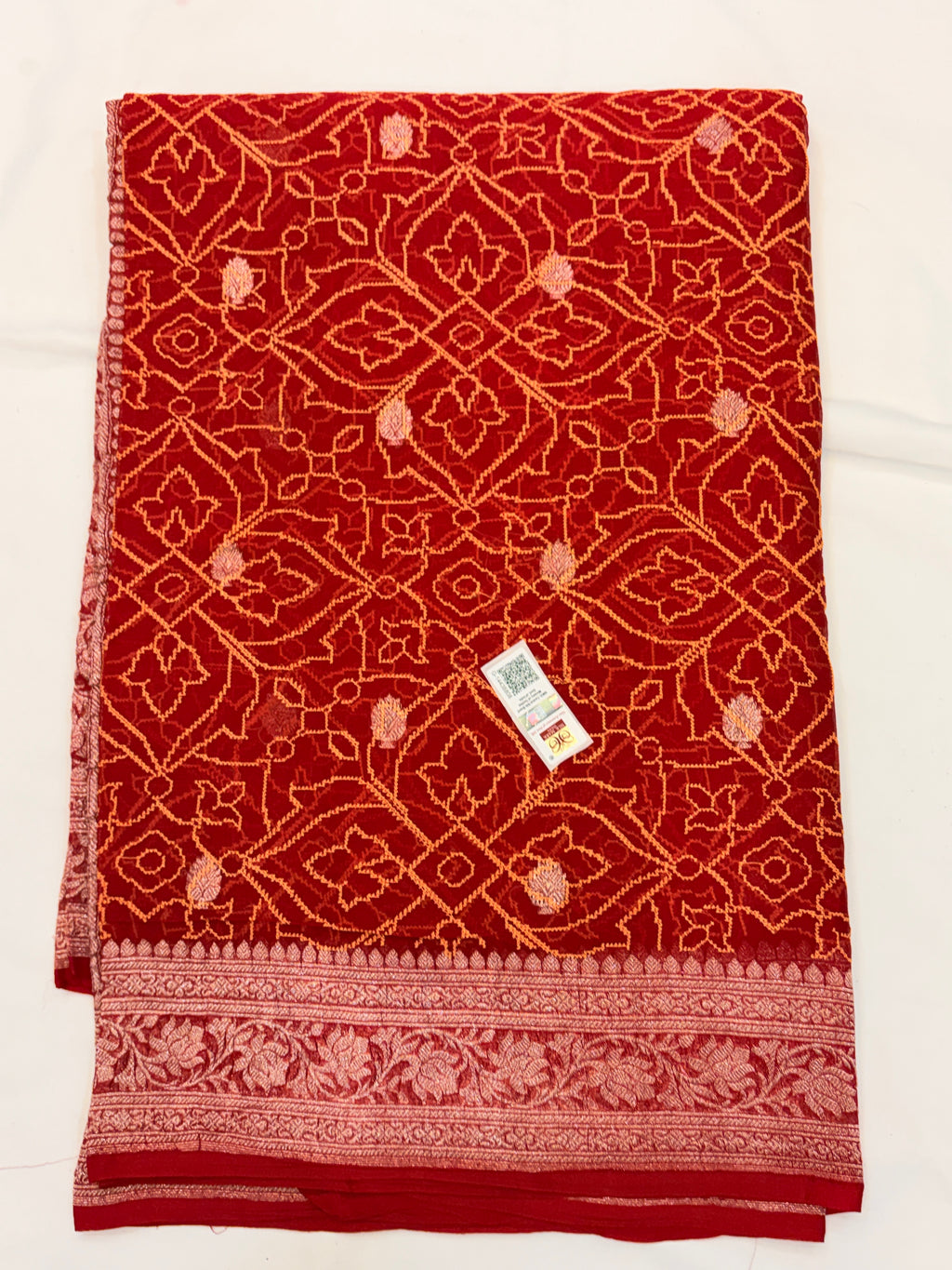 Red Pure Khaddi Chiffon Banarasi Saree with Chikankari work